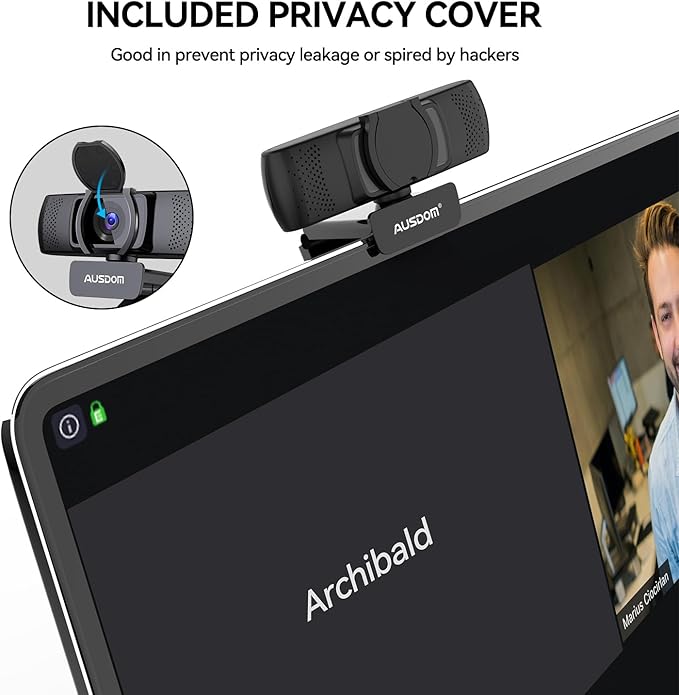 AUSDOM AF640 1080P Webcam with Microphone, 90°FOV USB PC Camera Webcam with - Image 7
