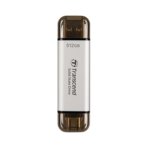 Transcend 512GB USB C External SSD, USB 3.2 Gen 2 Flash Drive, 2-in-1 Memory by Transcend