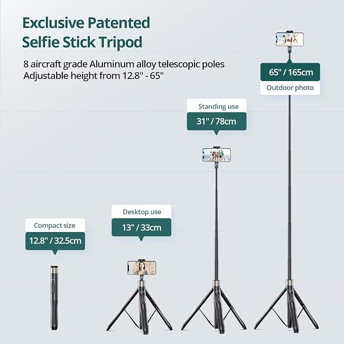 ATUMTEK 65" Selfie Stick Tripod, All in One Extendable Phone Tripod Stand - Image 3