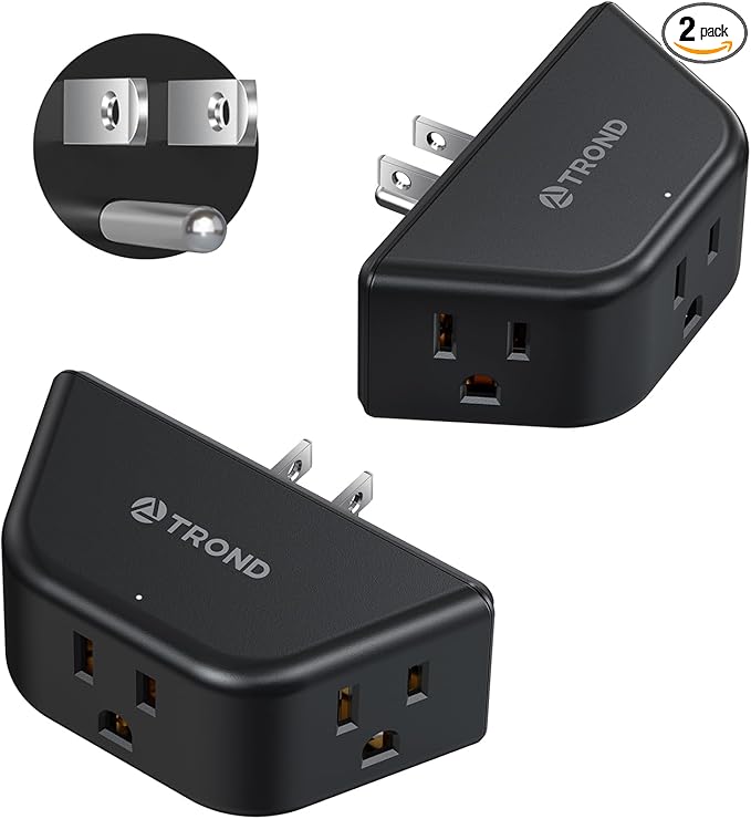 TROND 2 Pack Multi Plug Wall Outlet, 3 Way Angled Wall Outlet Extender by TRONDOfficial