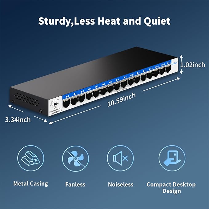 16 Port Gigabit Switch, Easy Smart Managed Ethernet Switch, Network Hub - Image 7