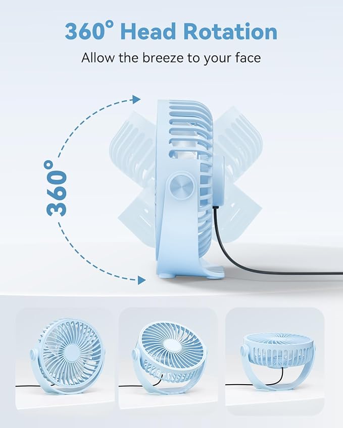 USB Desk Fan, 5 Inch Mini Portable, 3 Speeds Strong Airflow Personal Desktop - Image 3