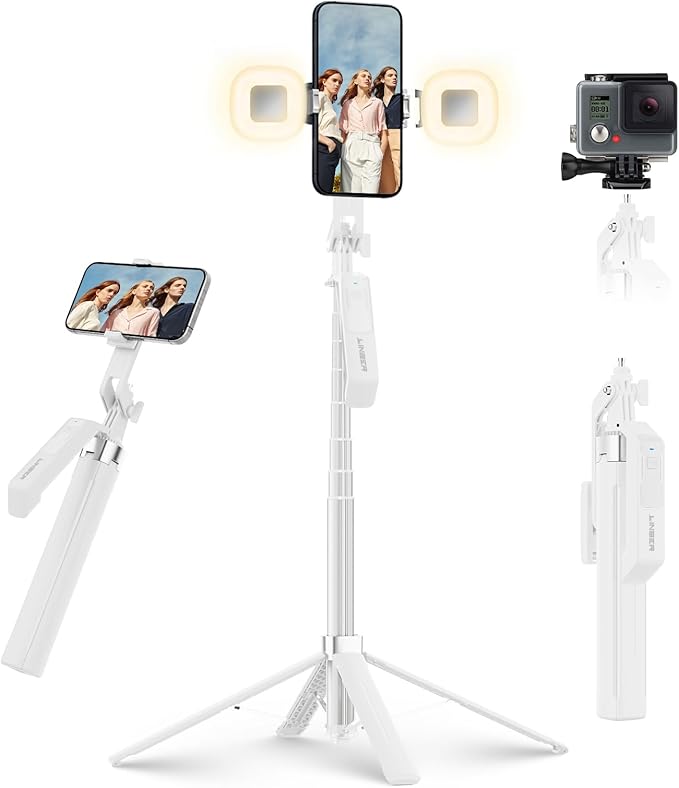 71" Selfie Stick Tripod with Wireless Remote & 2 Fill Lights, Tall Phone Tripod by Linber