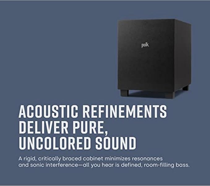 Polk Monitor XT10 Home Subwoofer, 100W Class D Amplification, Dolby Atmos - Image 2