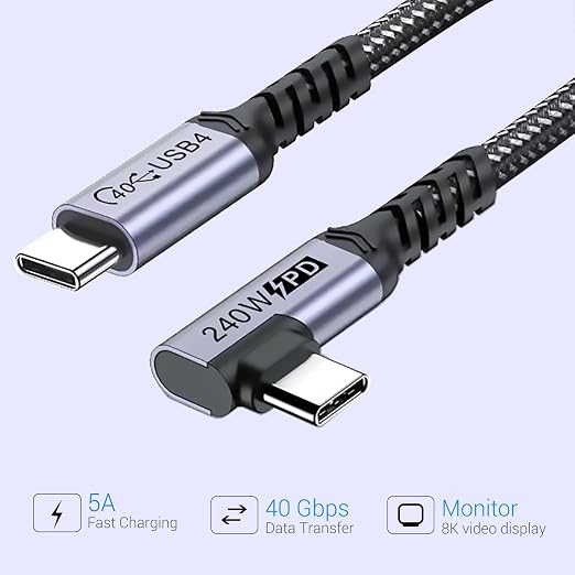 Short USB 4 Cable Right Angle, 240W Fast Charging - Image 2