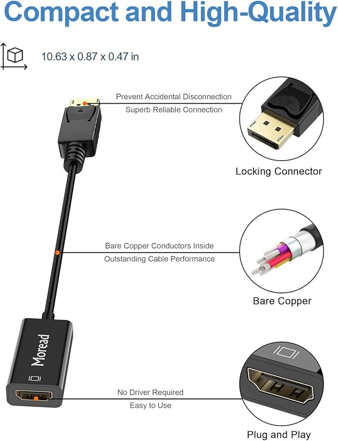4K DisplayPort to HDMI Adapter, 10 Pack, Uni-Directional Gold-Plated Display - Image 4