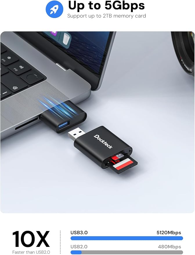 SD Card Reader, Dockteck USB 3.0 Card Reader to Micro SD Card Adapter, 5G SD - Image 2