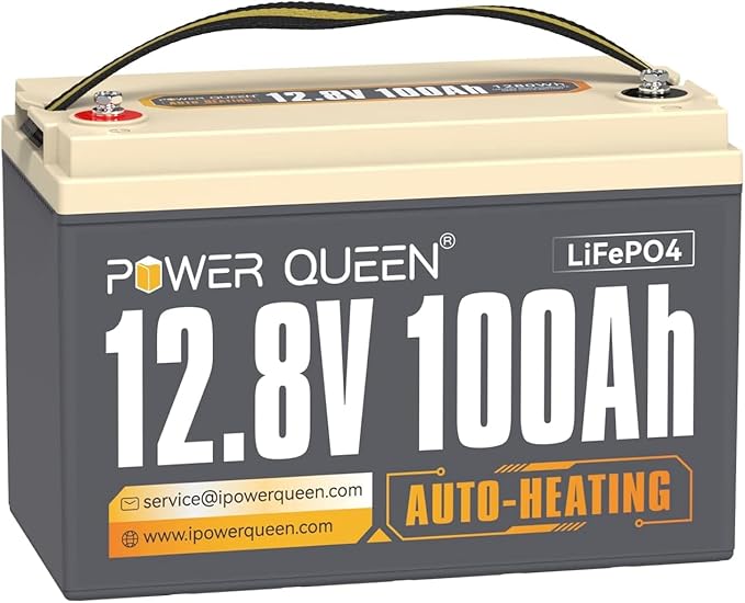 Power Queen Upgraded 12.8V 100Ah Auto-Heating Lithium Battery, Built-in 100A BMS by PowerQueen