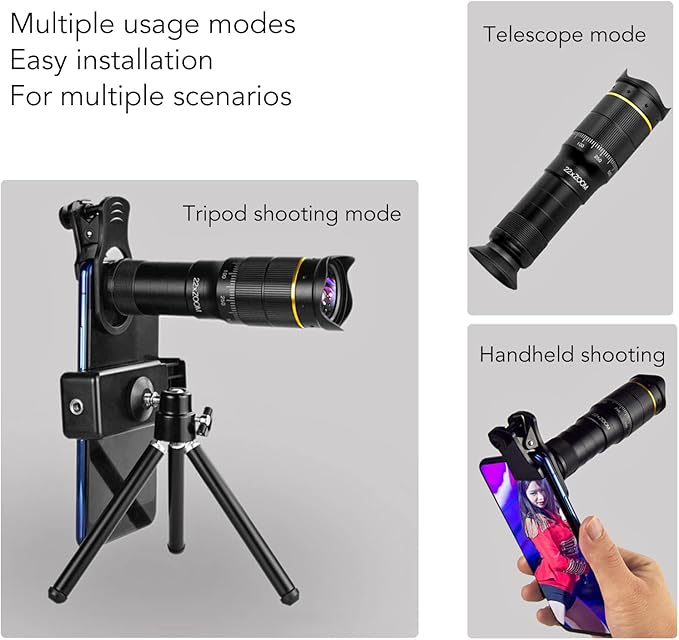 Portable 32X Phone Camera Lens HD Zoom Lens Clip On, Double Adjustment Eyepiece - Image 3