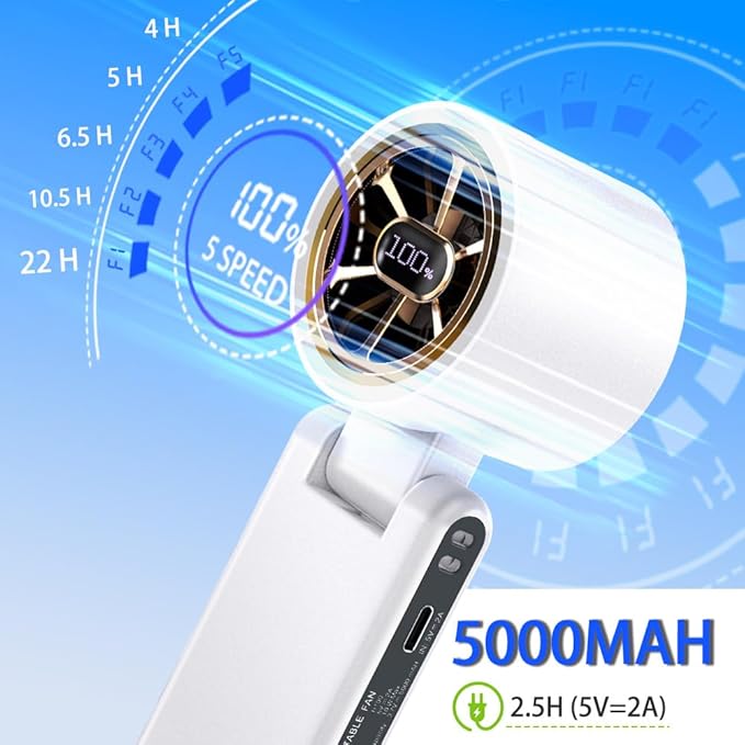 CAZOKASI Rechargeable Strong Wind Handheld Fan - Image 6
