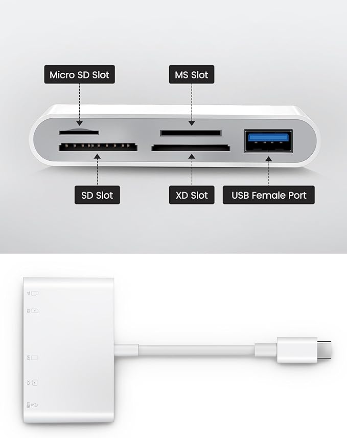 USB C SD Card Reader, USB-C to SD MicroSD XD Picture MS Memory Stick Cards - Image 2