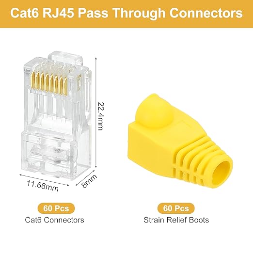 MECCANIXITY 60pcs Cat6 RJ45 Pass Through Connectors, RJ45 Connector 8P8C Gold - Image 2