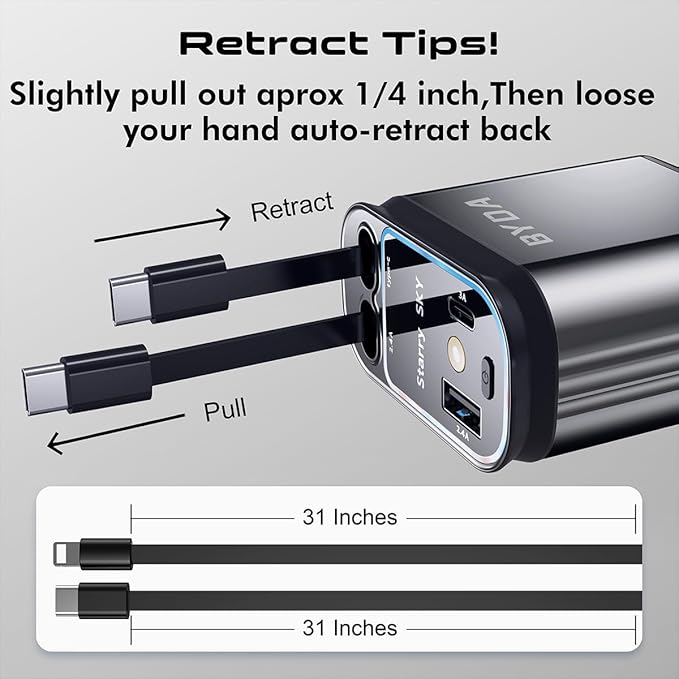 4 in 1 Retractable Car Charger for iPhone, 69W USB-C Fast Car Charger - Image 4