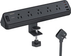 Desk Clamp Power Strip Black, TESSAN 6 Ft Flat Plug Extension Cord by TESSAN