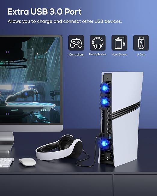 Auto Cooling Fan for PS5 Pro/Slim, USB 3.0 Port, Adjustable 3 Speed, - Image 5