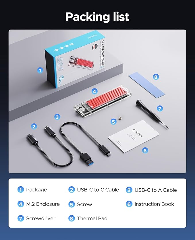 ORICO M.2 NVMe SSD Enclosure, USB 3.2 Gen 2, Transparent External Solid State - Image 7