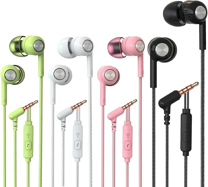 YNR 4 Pairs Wired Earbuds with Microphone, in Ear Earphones with L Shape Jack by YNR