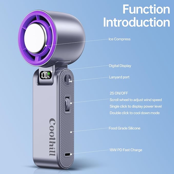 Handheld Portable Fan with Ice Cooler: 100-Speed 5500mAh Rechargeable Handheld - Image 5