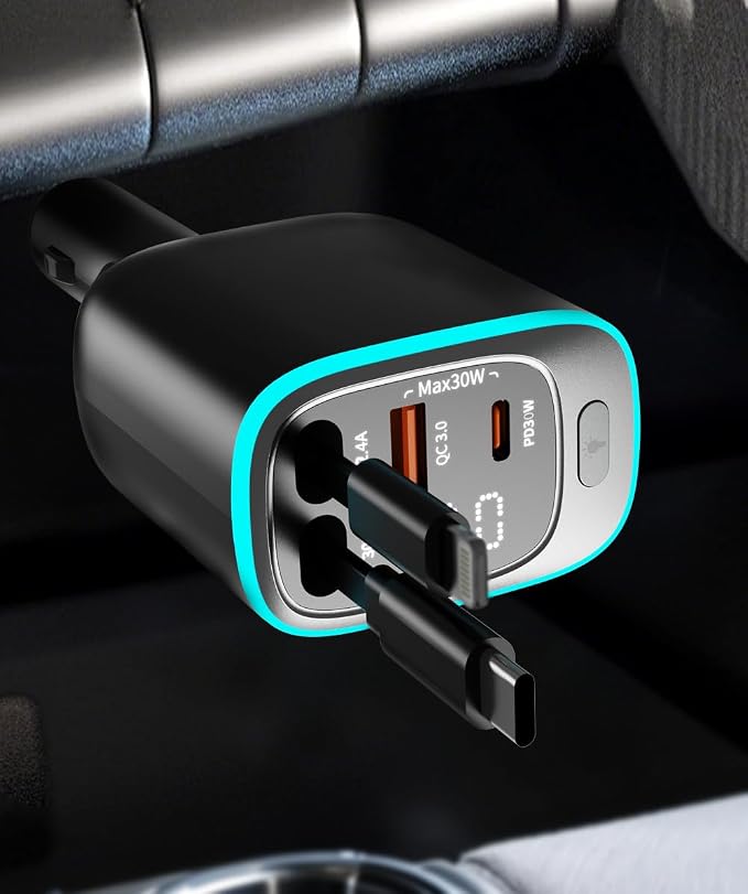 Retractable Car Charger 90W USB C Car Charger Adapter Fast Charging, Gift - Image 6