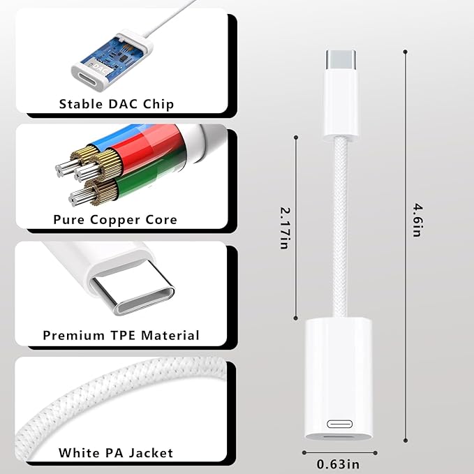 USB C to Lightning Headphone Audio Adapter, Type C Male to Female Lightning - Image 5