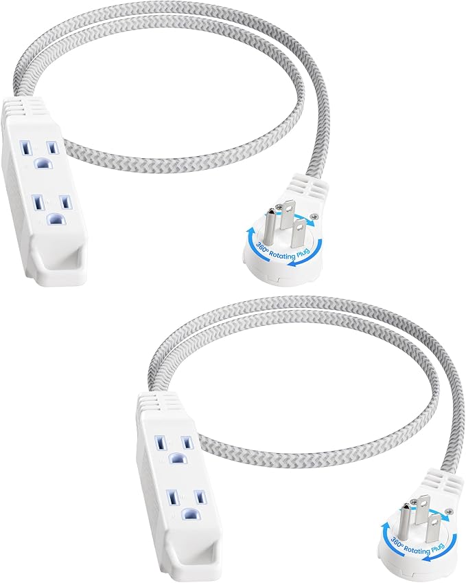 SURAIELEC Flat Extension Cord 3FT, 360° Rotating Flat Plug Extension Cord by SURAIELEC