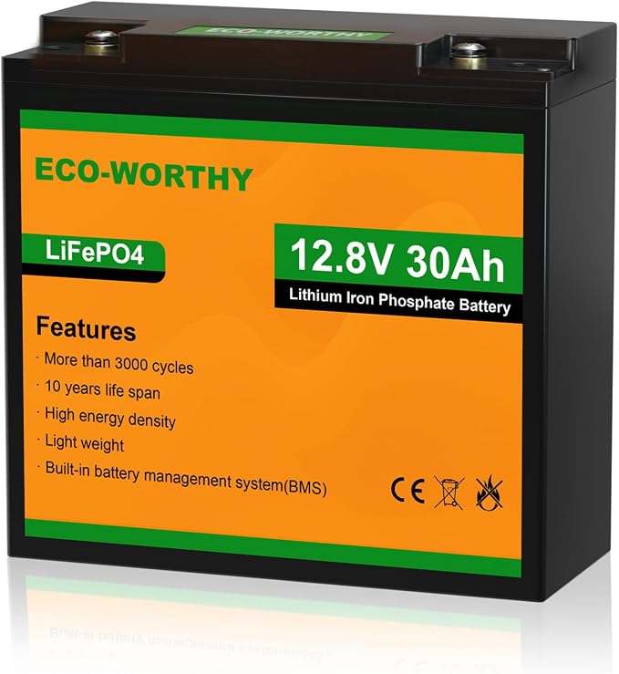 ECO-WORTHY 12V 30Ah LiFePO4 Lithium Battery, 4000+ Deep Cycle Rechargeable by ECO-WORTHY