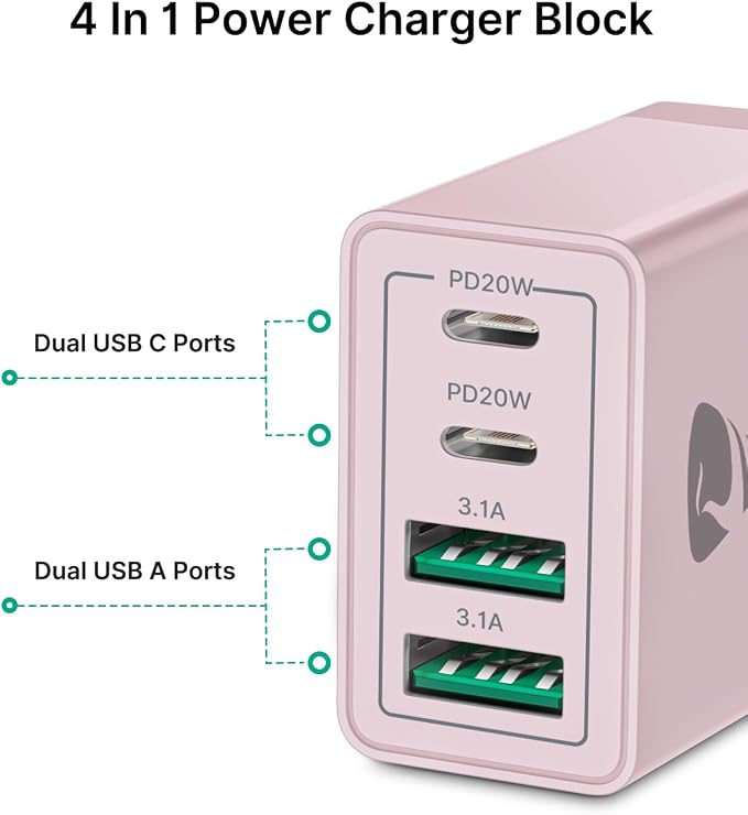40W USB C Charger Cube, 4-Port QC Wall Plug +PD 3.0 Power Adapter Multiport - Image 2