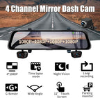 4 Channel Mirror Dash Cam, 360 Dash Camera FHD 1080P Front and Rear 12'' Full - Image 2