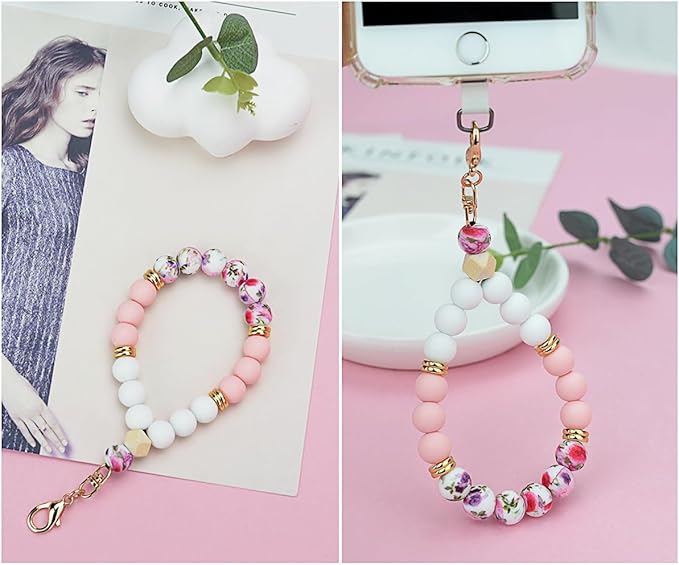 Marble Silicone Beaded Phone Wrist Strap, Cellphone Lanyard - Image 2