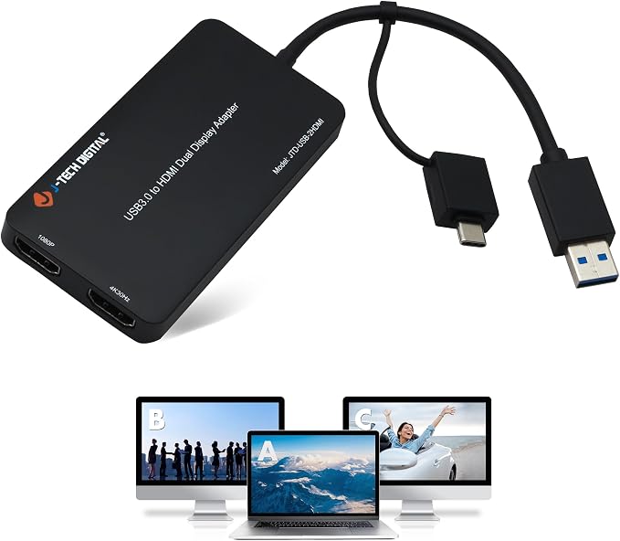 J-Tech Digital USB C to HDMI Adapter 4K 30Hz 1080P 60Hz, Dual Monitor Adapter by J-TechDigital