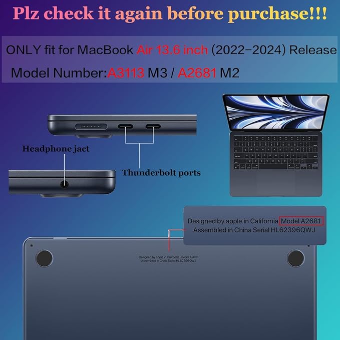Teryeefi Compatible for 2022-2024 MacBook Air 13.6 inch Case M3 A3113/ M2 A2681 - Image 2