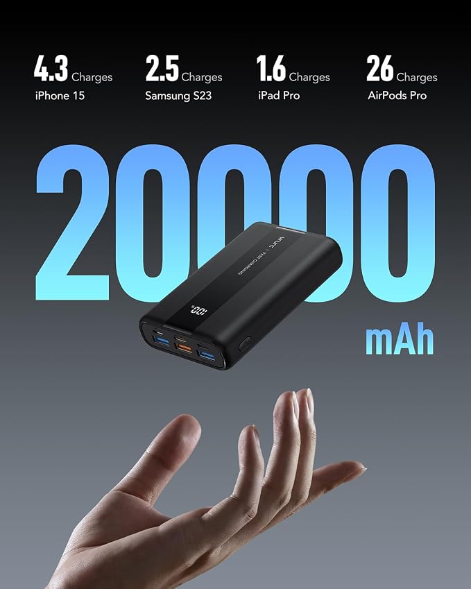 VRURC Portable Charger, 20000mAh Small Power Bank, 22.5W Fast Charging Battery - Image 2
