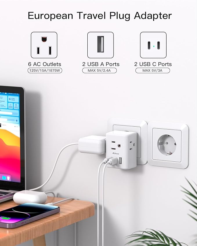 2 Pack European Travel Plug Adapter, Mifaso International Power Plug Adapter - Image 2