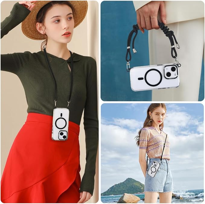 for iPhone 13/14 Case with 62.99 inch Lanyard, Classic Clear&Black Magnetic - Image 6