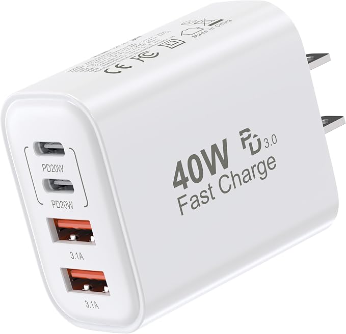 TT&C USB C Block 40W, 4 Ports Wall Plug Fast Charging Block, PD+QC Multiport by TTC