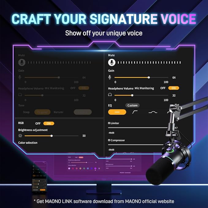 MAONO XLR/USB Dynamic Microphone, RGB Gaming Mic - Image 3