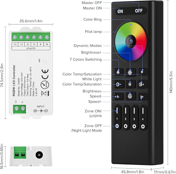 BTF-LIGHTING 2.4GHz Wireless RF Remote RC03RFB &4PCS C04RF Tuya Controller Kit - Image 5
