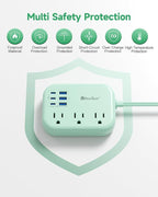 6 USB Green Travel Power Strip- 5Ft Green Extension Cord - Image 6