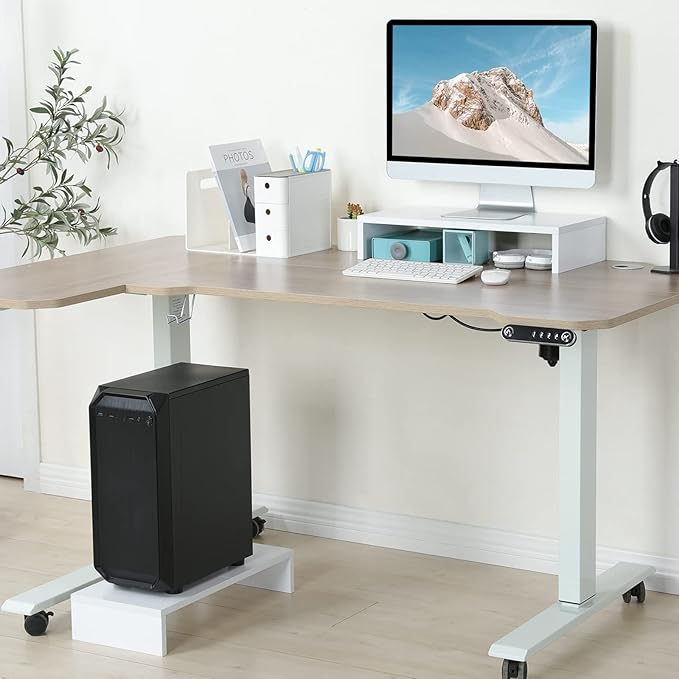 TEAMIX 20 inch White Monitor Stand Riser, Wood Desktop Stand - Image 4