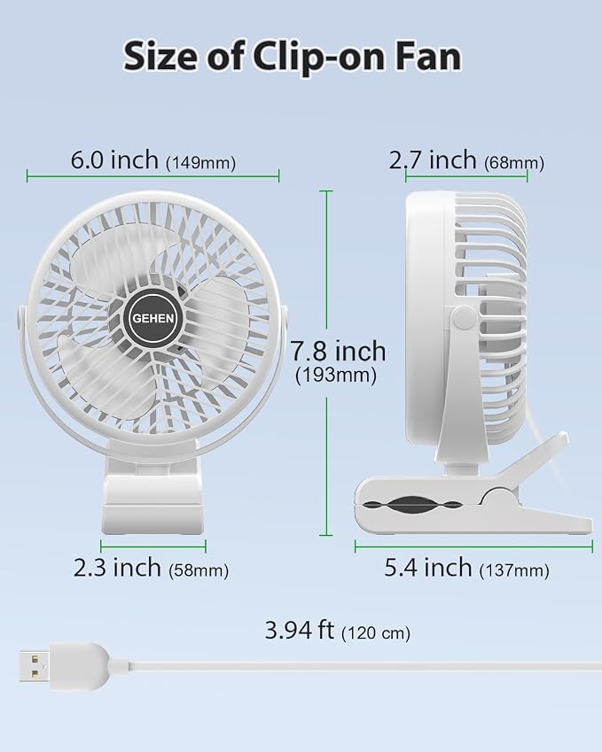 GEHEN Small Clip on Fan, 3-Speed Fan - Image 7