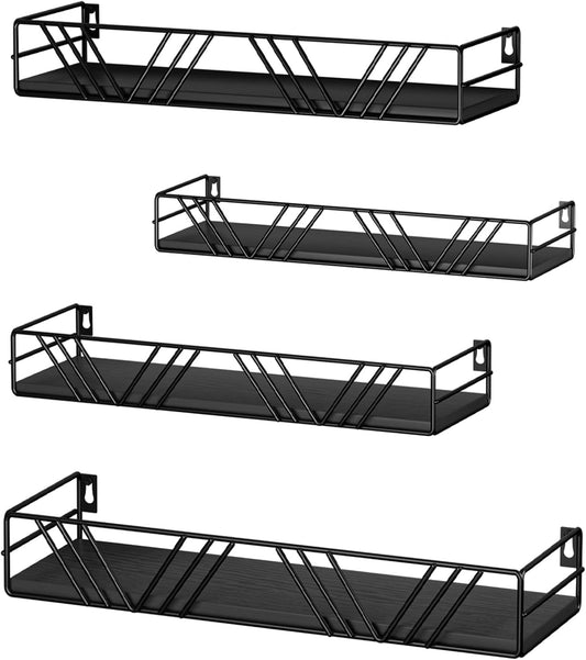 Floating Shelves for Wall Set of 4, Different Sizes Mounted Wood Floating Shelf, Wall Shelves for Living Room,Bedroom, Bathroom, Kitchen, Farmhouse Decor, Office