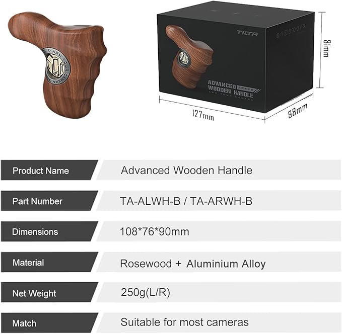 Tilta Advanced Left Side Wooden Handle | Black Walnut Wood & Aluminum Alloy - Image 3