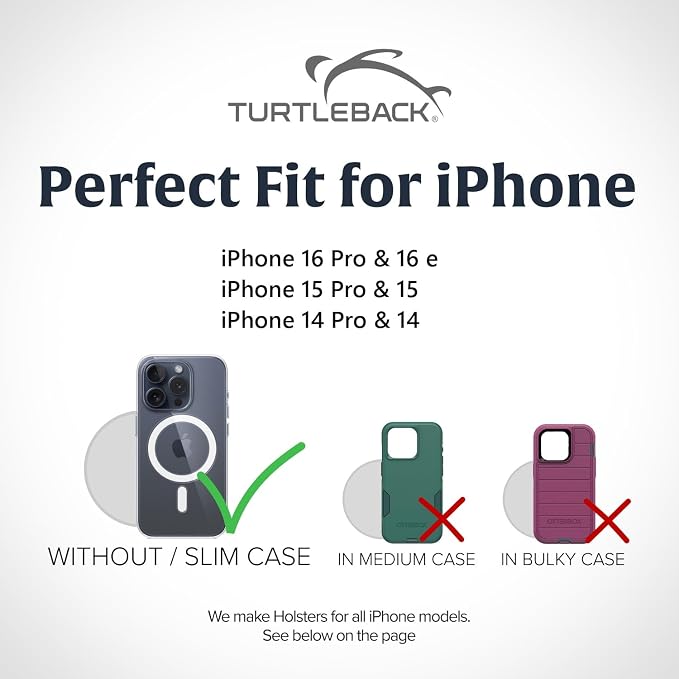 Turtleback Belt Clip for iPhone 16 Pro, 15 pro 14 Pro 13 Pro -Small- Fits - Image 2
