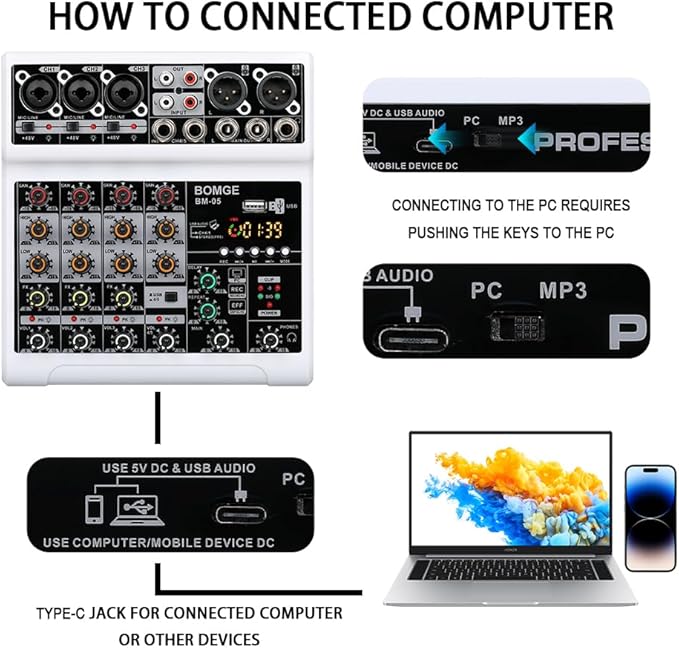 BOMGE Audio Mixer, Sound Board Mixing Console - Image 5