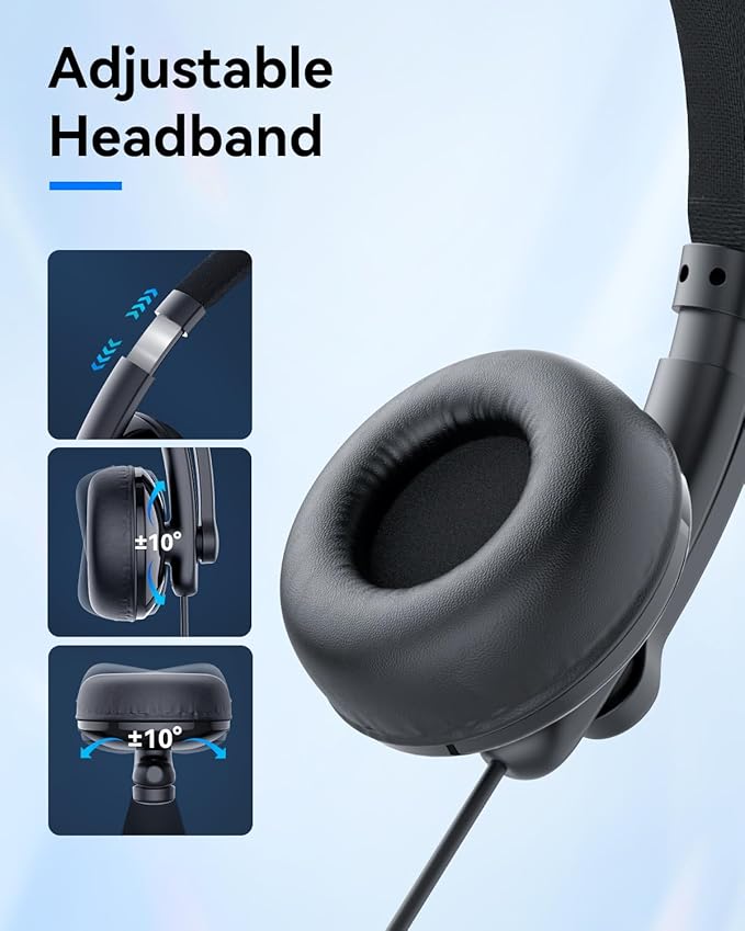 EMEET HS50 Wired Headset with Mic, On-Ear Computer Headphones with Noise - Image 3