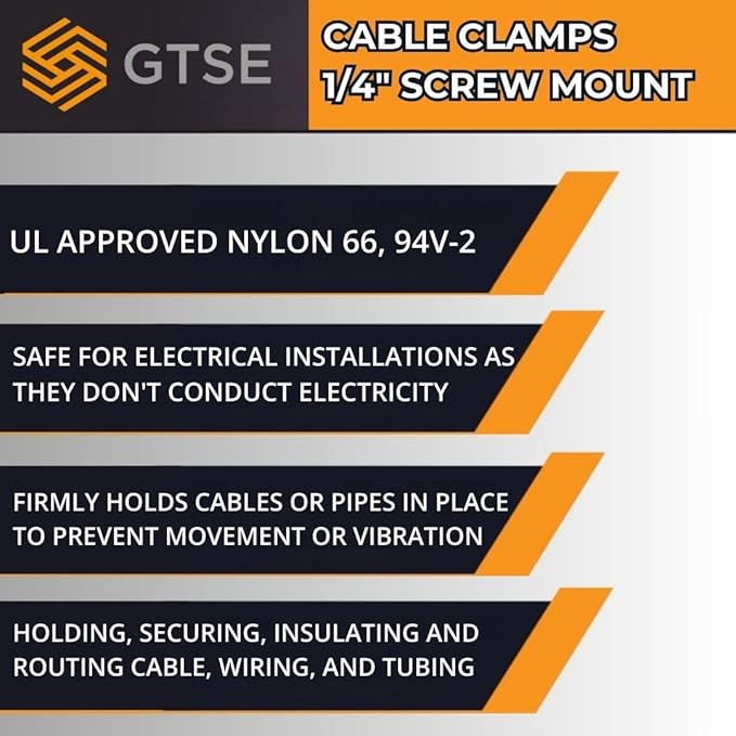 GTSE Black Nylon Plastic Cable Clamps, 1/4" Screw Mounts - Image 6