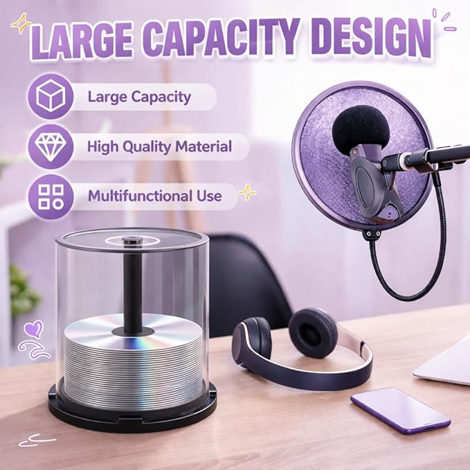 Homoyoyo 2PCS Empty CD/DVD Cake Box Spindle, Empty Plastic CD Cake Box Clear - Image 2
