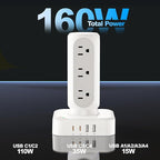 TenTrend 160W Fast Charging Station, Flat Plug Power Strip Tower - Image 3
