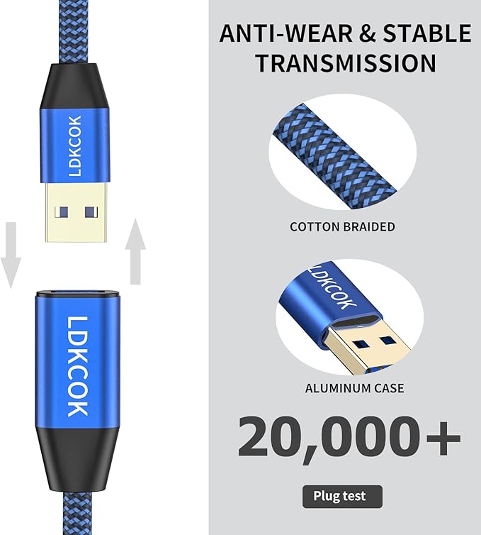 USB to USB Cable 15FT, Durable Braidedfor USB 3.0 Male to Male Type A to Type A - Image 6