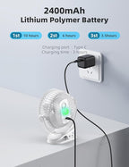 usb Personal Clip on Fan 2400mAh Battery Operated 6in, Type C, 3 Speed - Image 6
